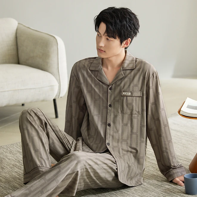 2025新款成熟睡衣男士大码家居服纯棉长袖秋冬季高档可外穿套装秋