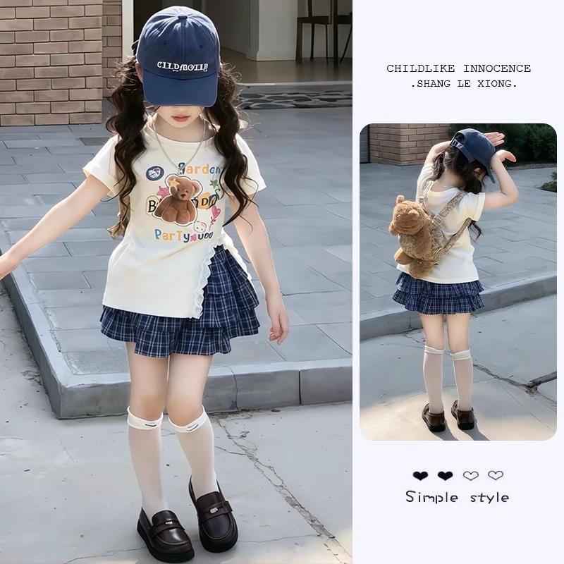 女童独特漂亮小套装格子蛋糕裙子夏季2025新款儿童高级感夏装韩系