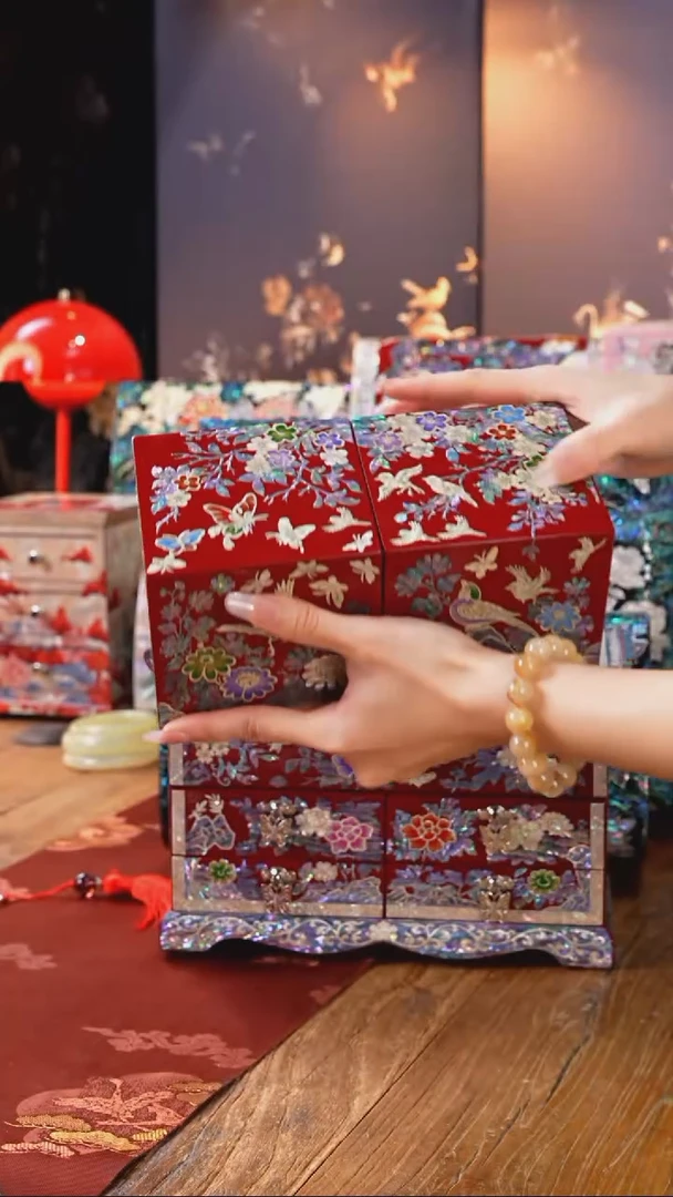 【闪购商品】瓷片螺钿工艺香椿木首饰盒