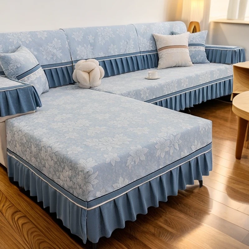新款雪尼尔沙发垫四季通用沙发垫新款沙发垫妃边沙发垫防滑耐磨