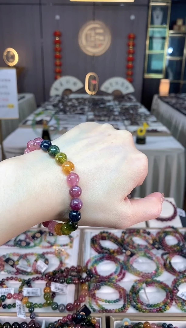 未镶嵌老矿碧玺彩虹单圈手串8mm+碧玺dan多样性发货一条