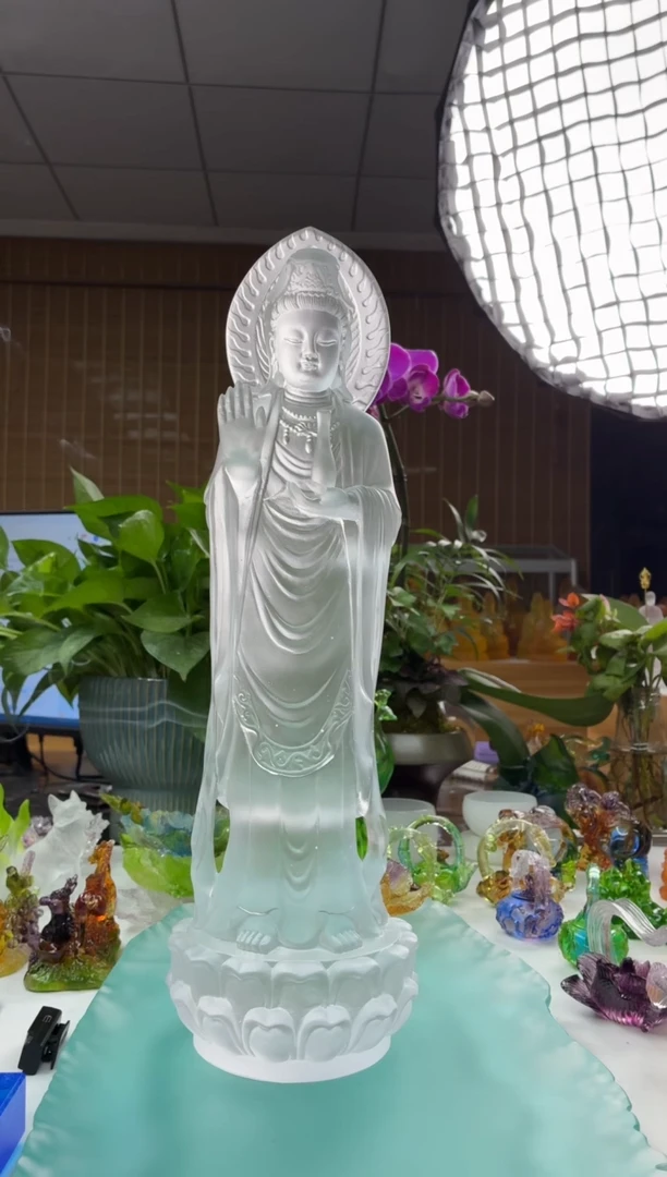 手工艺品琉璃白色观音菩萨38公分【身体上汽泡偏多】