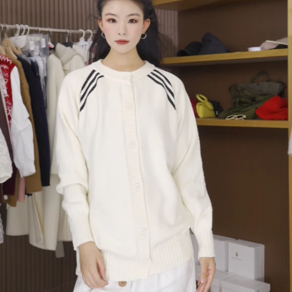 【B085】圆领羊毛针织开衫外套中长款