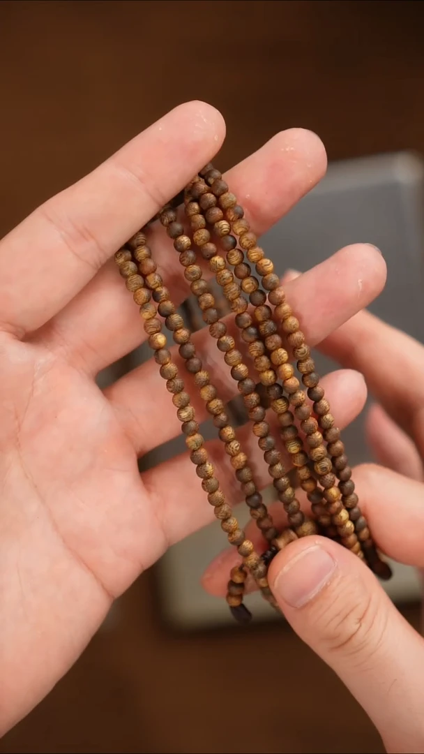 沉香碎屑沉香卡4圆 168粒16手围 乌身圆叶醇化料-多样发一