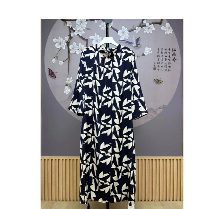 婷婷专享2023年新款上新印花中长裙休闲宽松显瘦连衣裙101-2