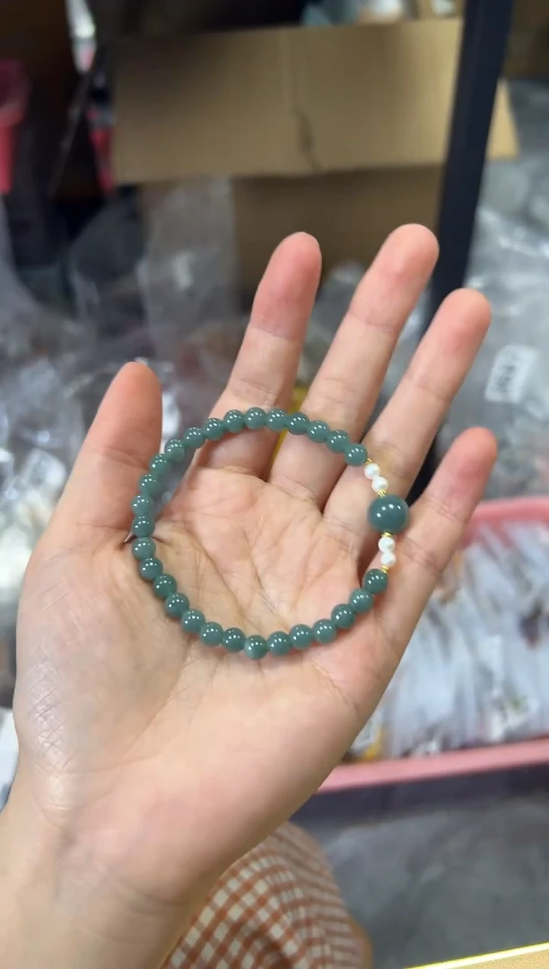 未镶嵌手链翡翠蓝水翡翠珍珠小米珠款手链[0428]