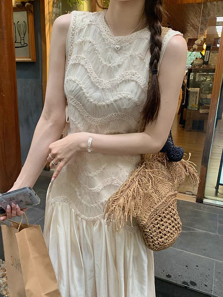 法式高级感拼接无袖连衣裙女夏季仙气绝美气质背心裙no退no换！