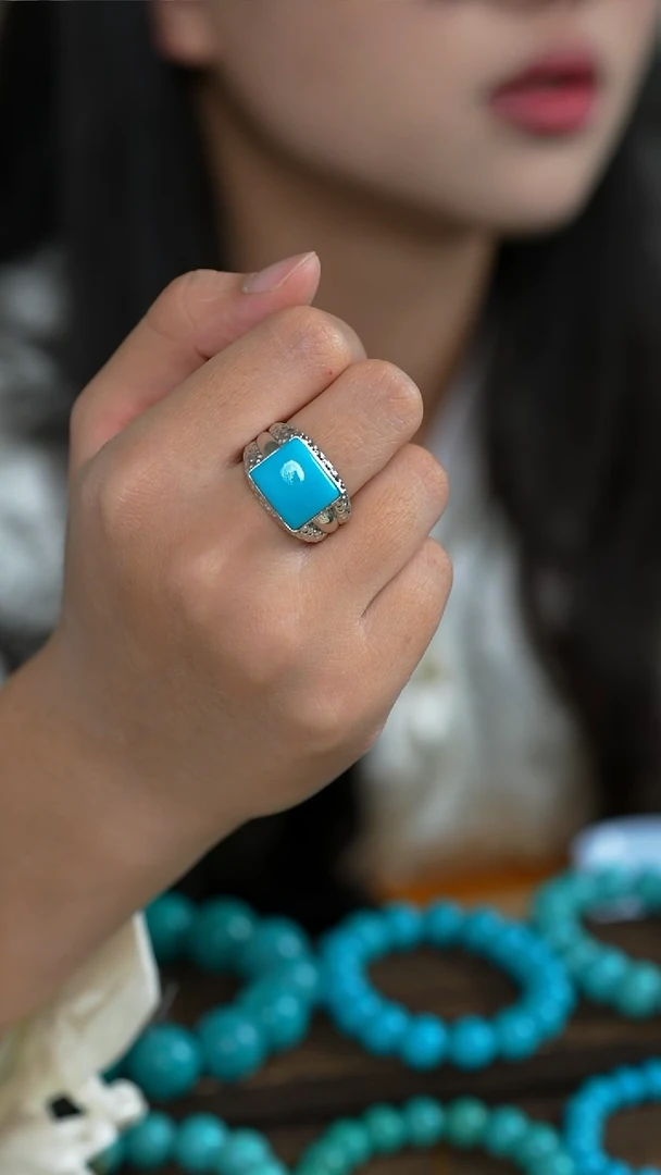 银S925镶嵌绿松石戒指多样性发一