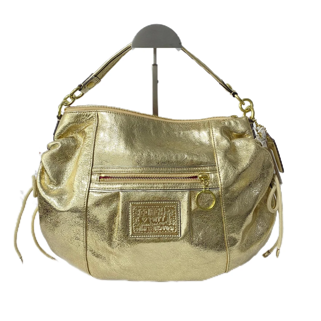 95新 COACH/蔻驰 金色朱光全皮单肩手提包 MM-80496