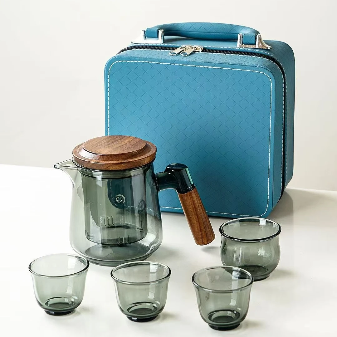 璃公子500ml 便携式旅行套装三小品茗杯一大主人杯泡茶壶耐热玻璃