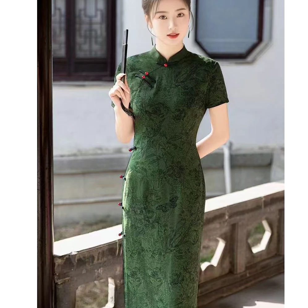 【绿倚春韶】上上喜春夏新款复古时尚少女优雅长旗袍