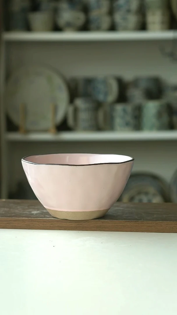 微瑕出德国仙女粉蓝面汤碗15cm@4-2@