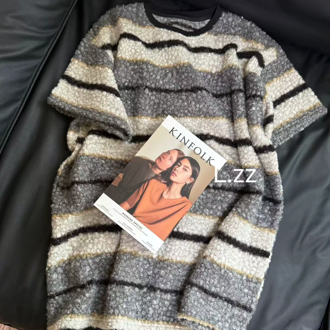 『LZZ』QIANQIAN 设计款韩版糕毛时尚百搭显瘦横条中袖T恤毛衣05
