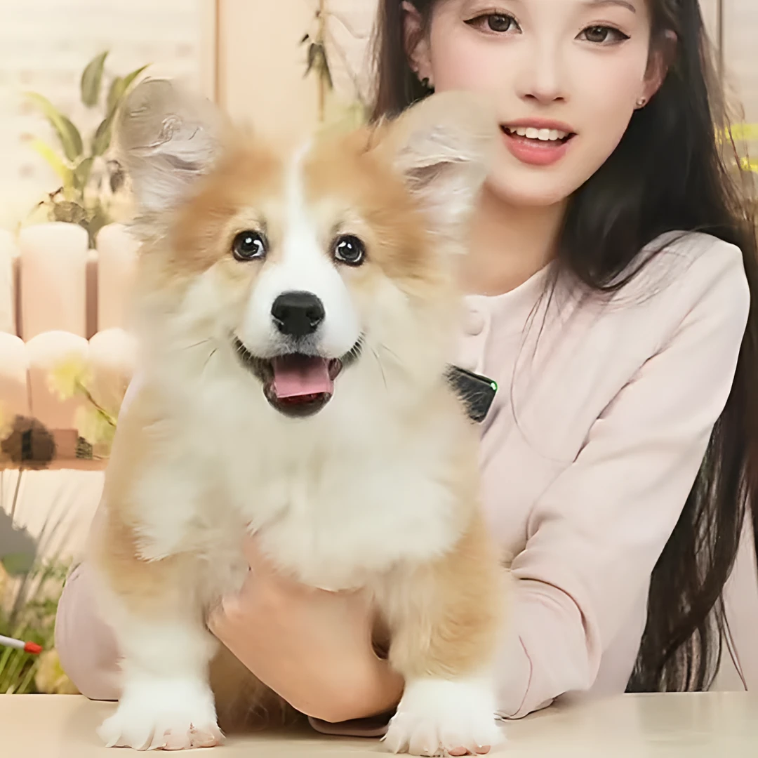 瓢总宠物小白瓢总的柯基大队双色中长毛带尾 弟弟活体狗狗柯基