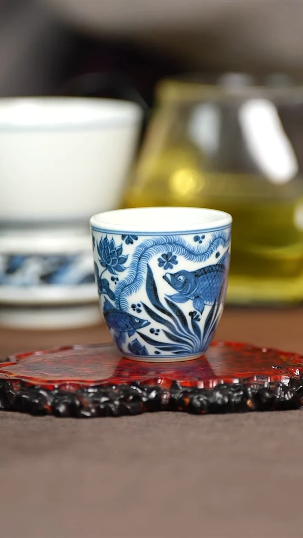 景德镇纯手工纯手绘  鱼藻手雷杯  容量70