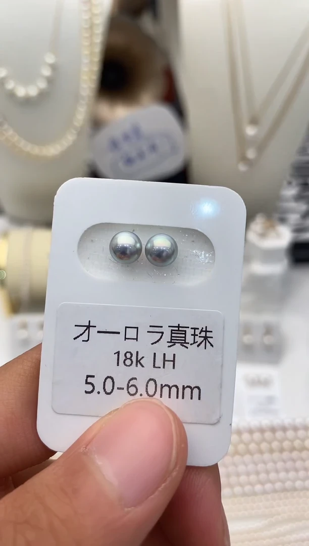 18K金镶嵌耳饰海水珍珠真多麻5.0-6.0mm