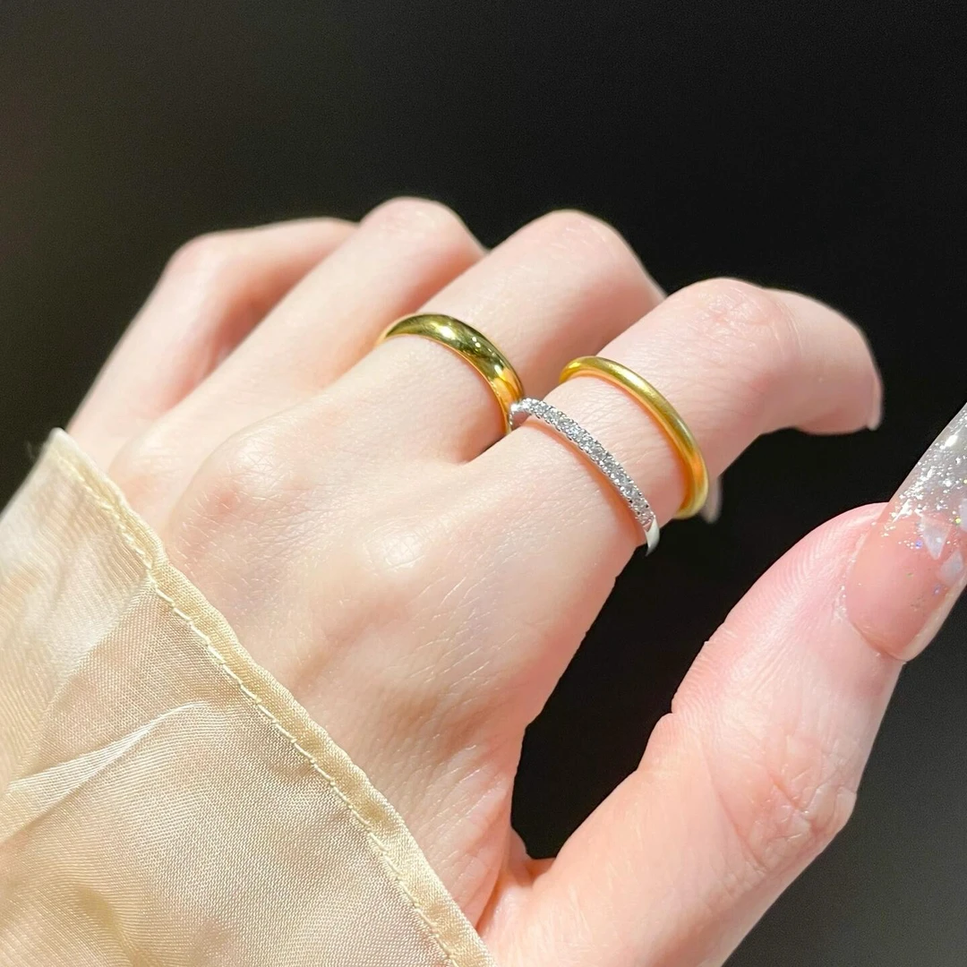 铜合金戒指 古法金色素圈戒指女小众设计高级感时尚个性尾戒小指