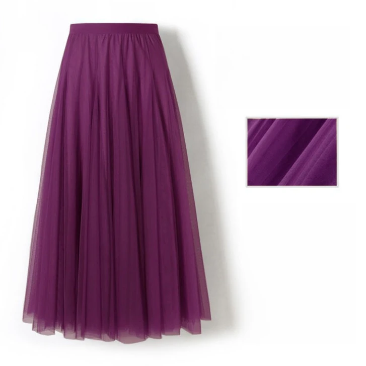 2025新款大摆网纱半身裙女百褶裙子女高腰大摆长裙A字裙舞蹈裙女