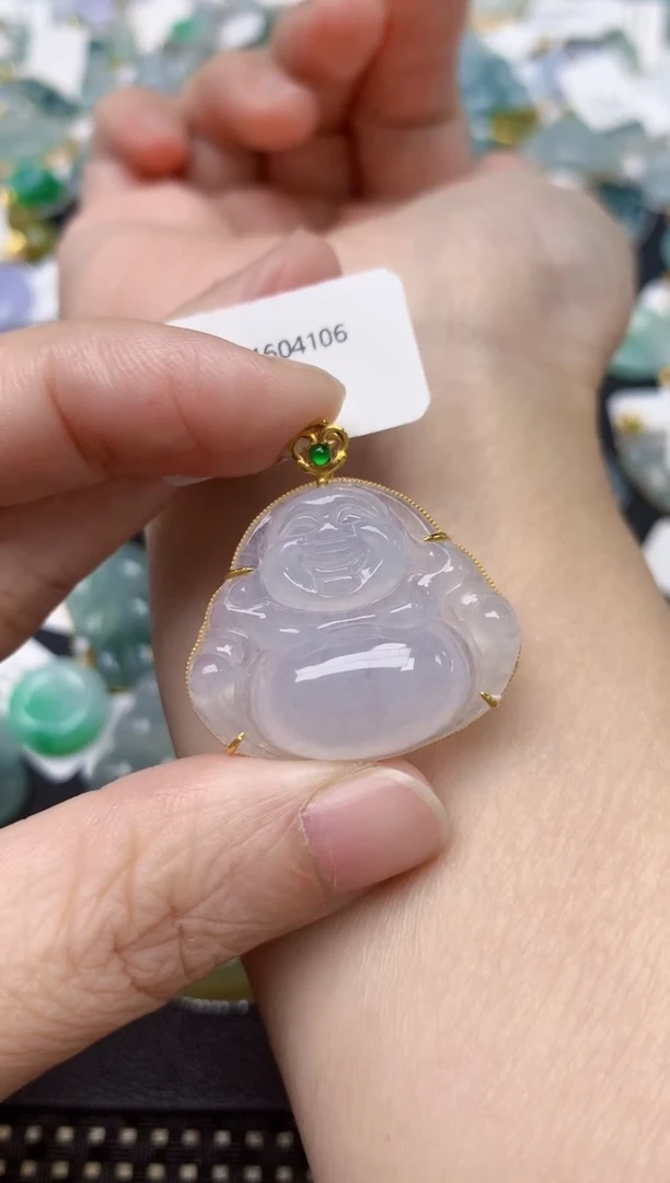 颈饰18K金镶嵌翡翠天然缅甸A货翡翠