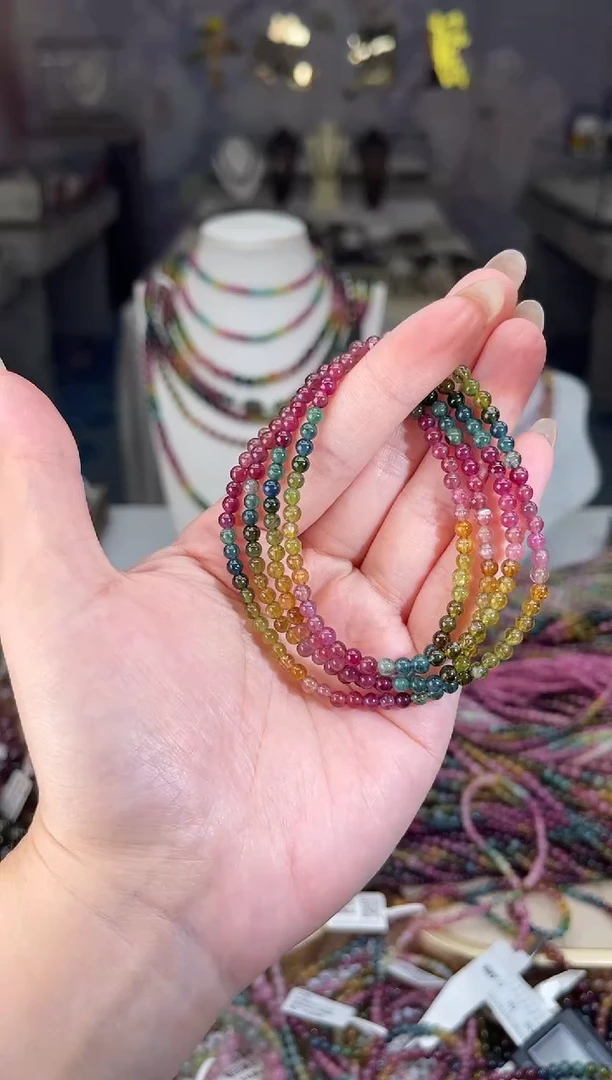 /银S925镶嵌碧玺3mm+碧玺多圈多样性发货