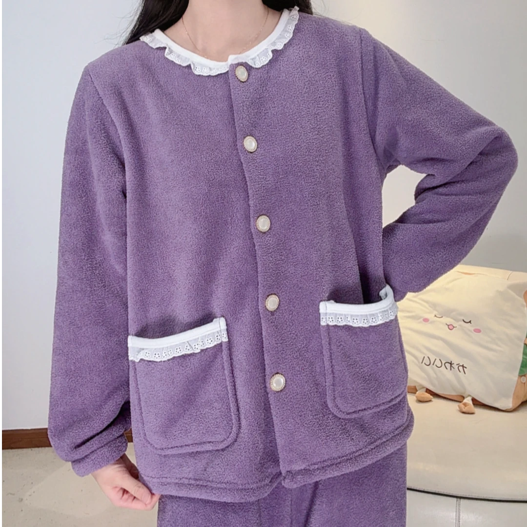 2025冬季（美丽绒）印花加厚花边领可外穿睡衣家居服套装