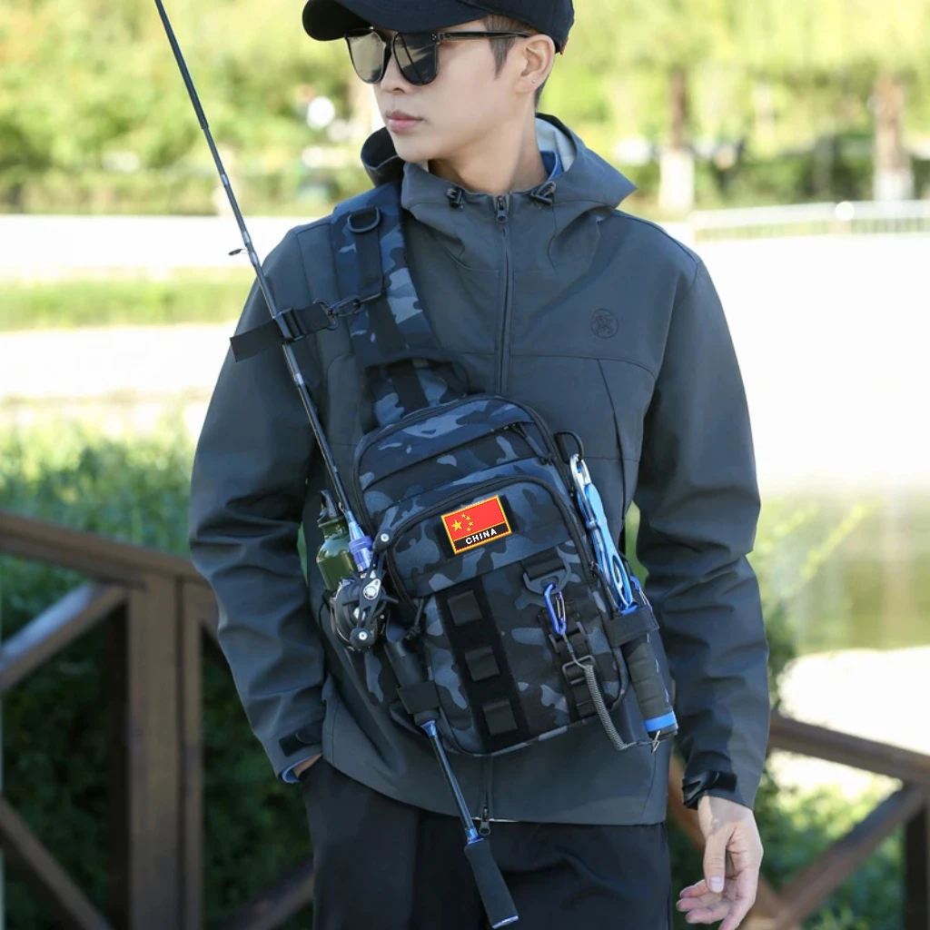 新款大容量斜挎包男女胸包路亚单肩工具钓鱼骑行机车摩托车小背包