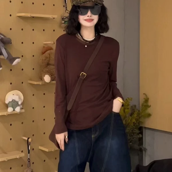 早秋爆款网纱T恤衫女欧货纯色长袖女款爆款2025女生韩系ins衣服