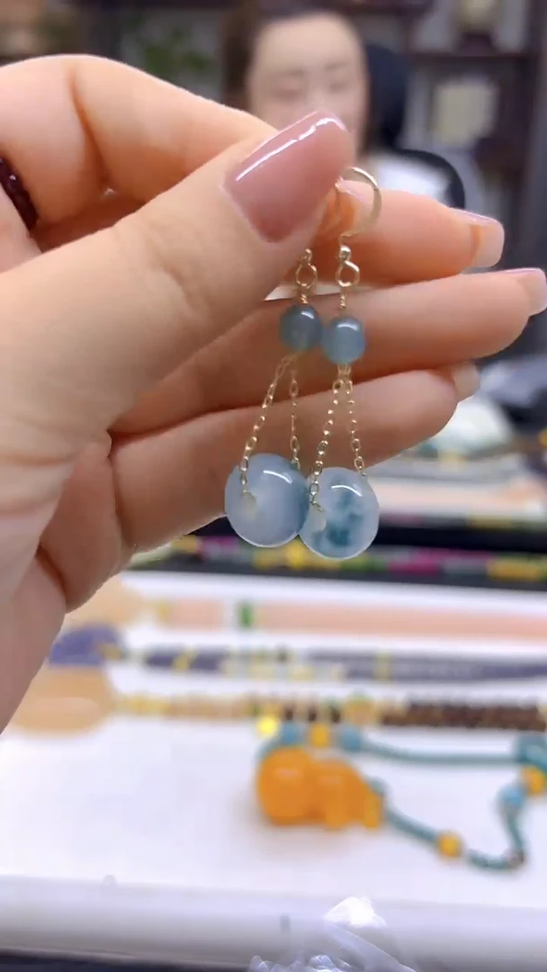 翡翠14K金镶嵌耳饰DIY款E764