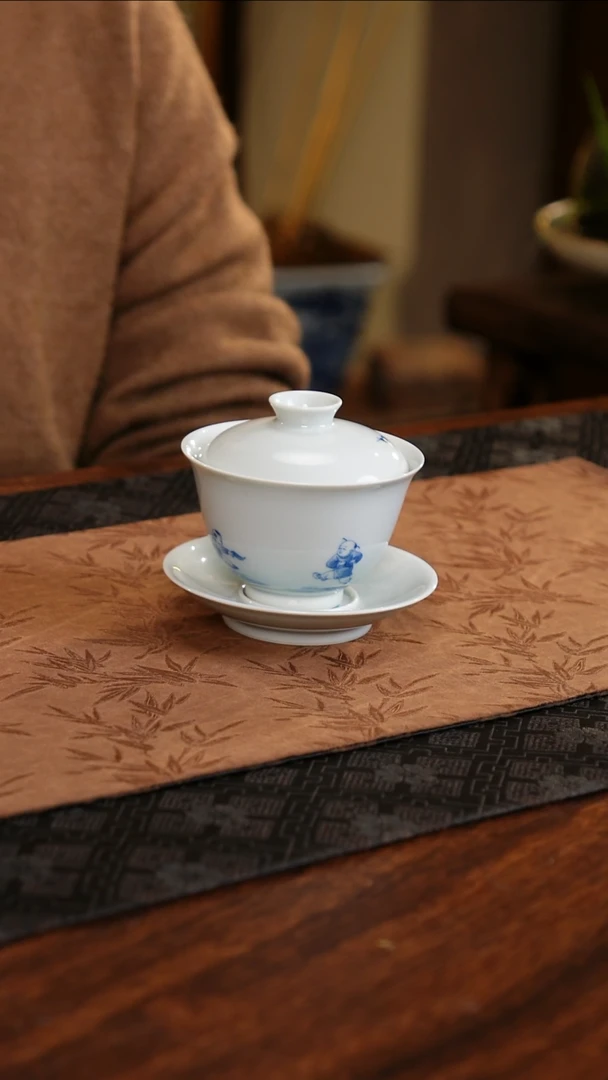 【闪购商品】杯子聚澜堂童子采茶三才盖碗花蕊形