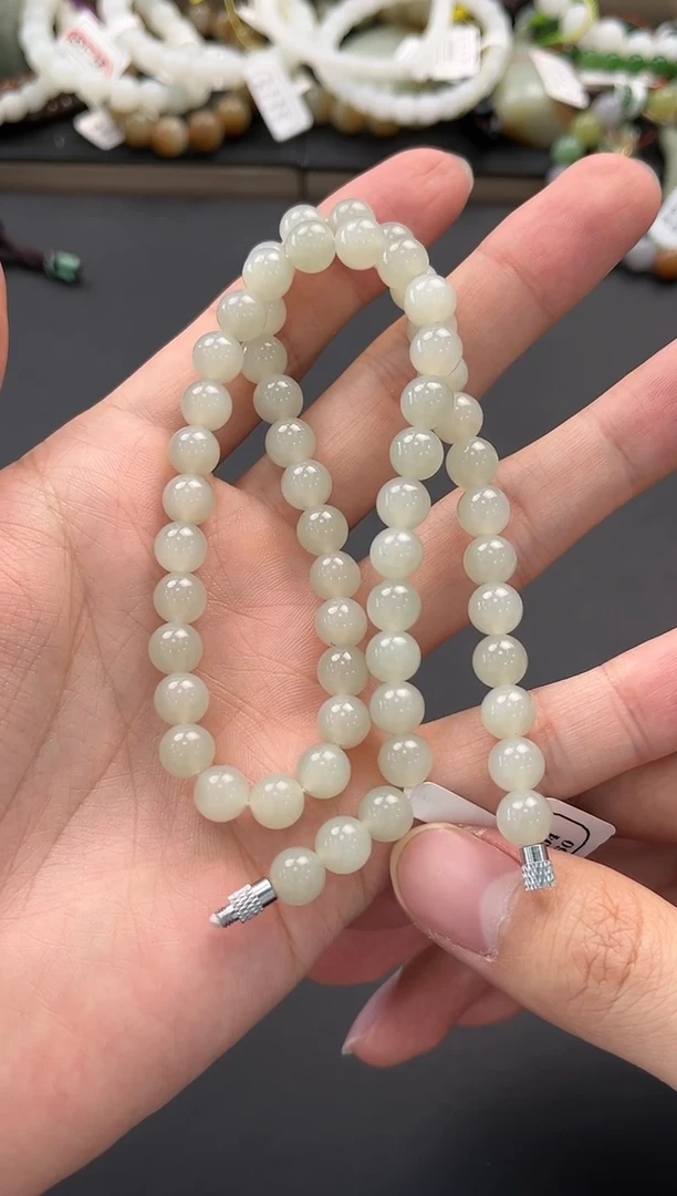 未镶嵌手串和田玉且末青白妈妈链卡8微色差
