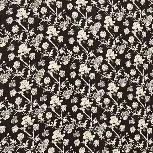 【咖色树枝花弹力双绉】夏天连衣裙面料布料时尚时装面料