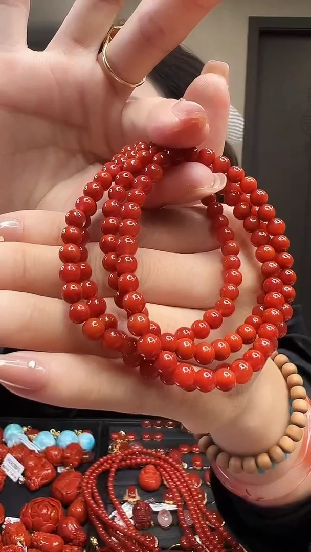 未镶嵌圆珠多圈链南红玛瑙锦红色/原矿/5mm+