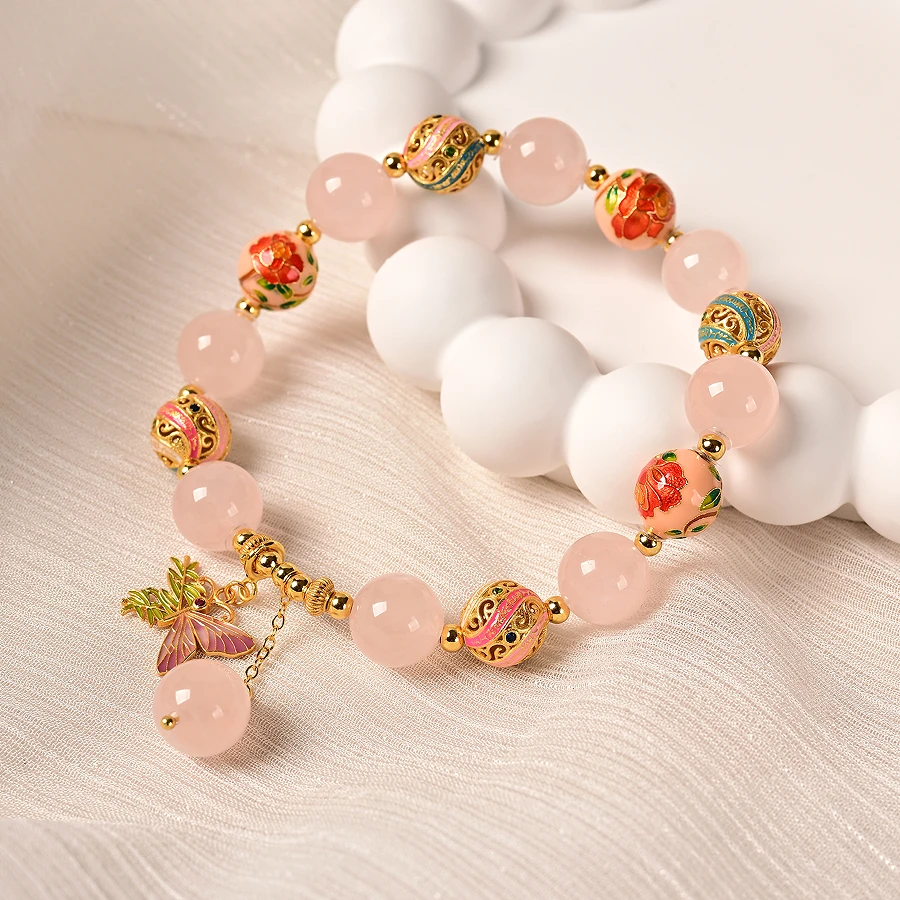 九福晶典 粉水晶珐琅彩蝴蝶手串 JF901896