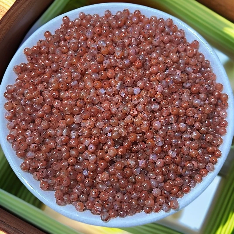 天然散珠 南红飘红圆珠【K031】3.8mm 50颗15元