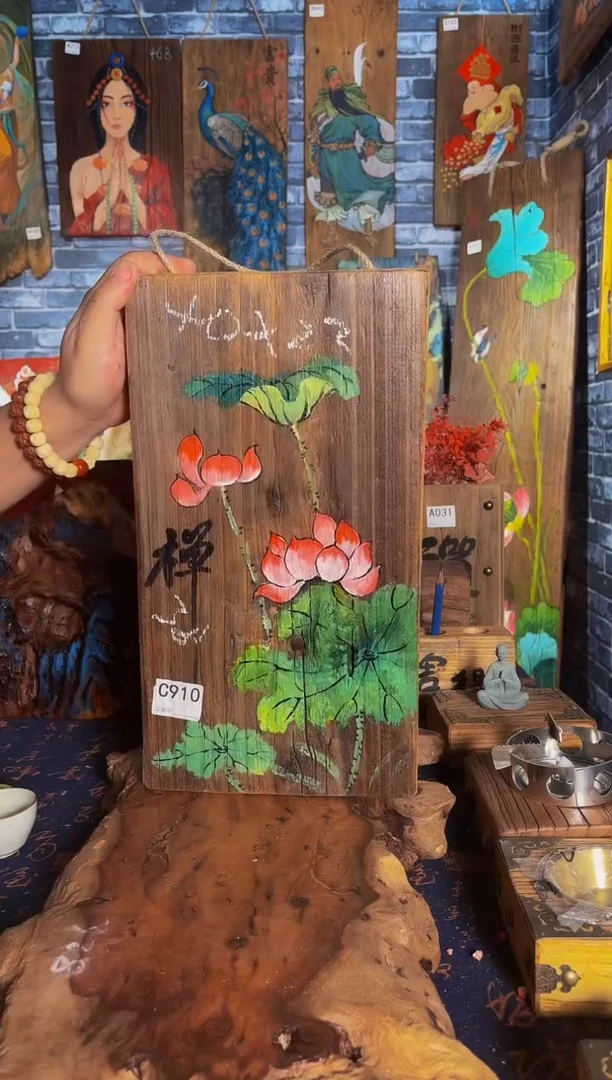风化老门板丙烯画挂画