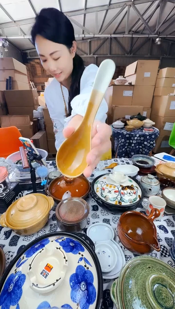 日本进口万古烧汤勺黄色