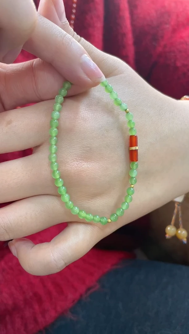 【闪购商品】和田玉手串18K金镶嵌碧玉