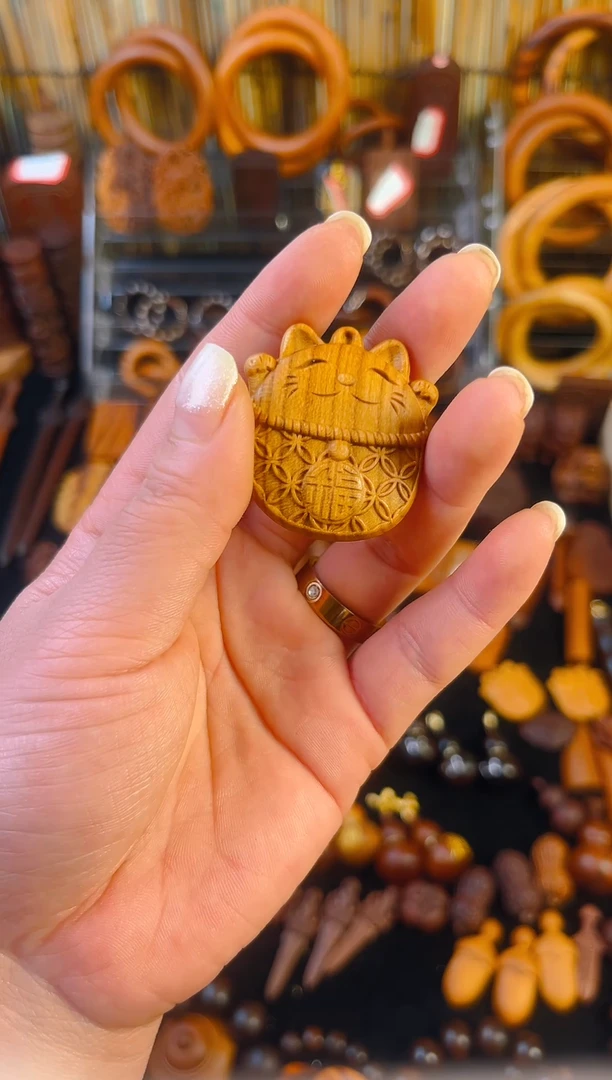 雷击木，桃木招财猫吊坠