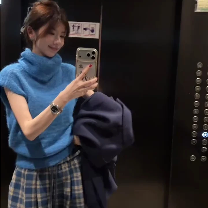 宽松休闲时尚套装气质显瘦针织高领短袖上衣洋气休闲百搭宽松长裤