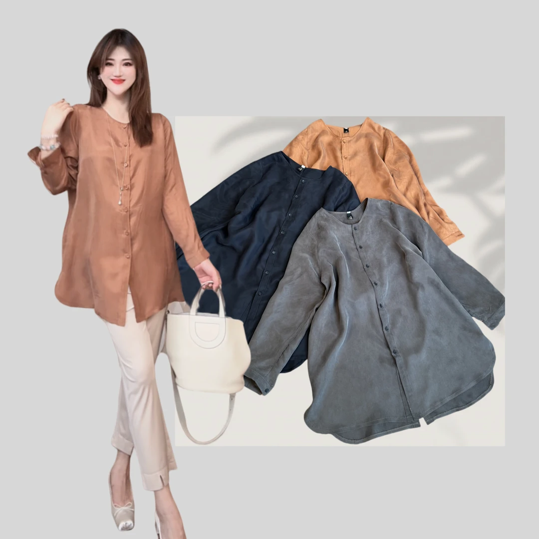 轻奢铜氨丝“前后扣”【YANLI】5236砂洗铜氨丝早秋新款纯色衬衫
