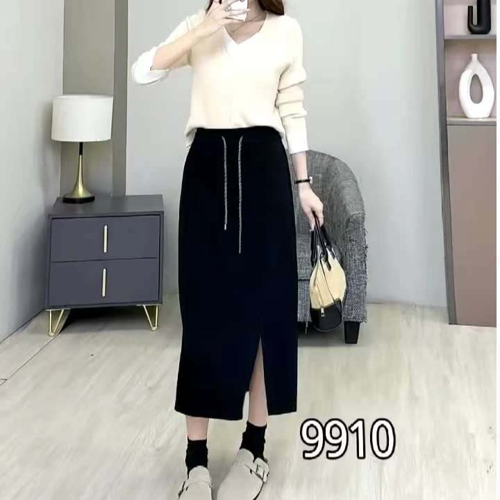 【苏苏精选】9910深灰秋冬2025新款休闲中长款高腰包臀裙冬季