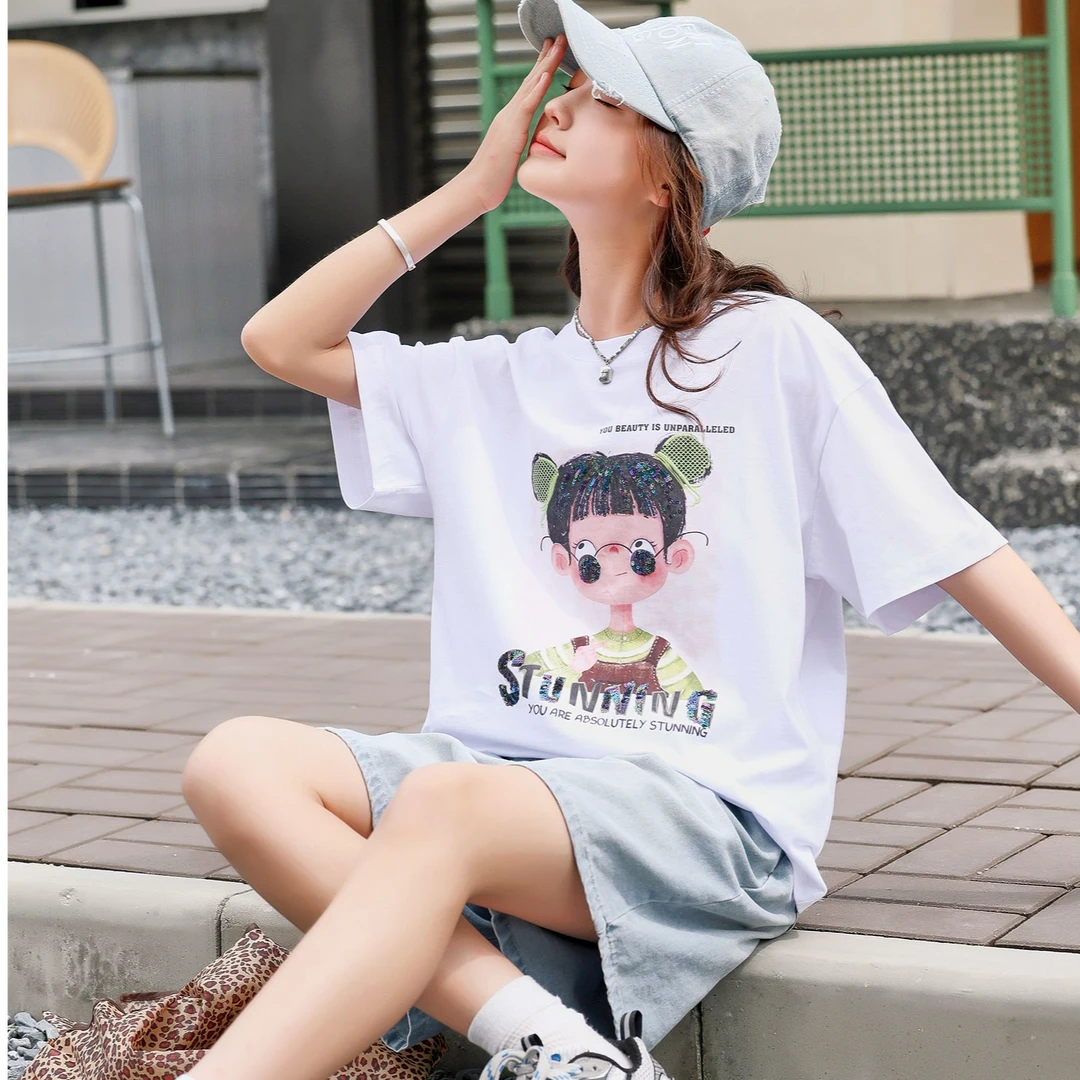 【小哪吒】2025夏季新款女童宽松青少年凉感料休闲百搭时尚半袖1351