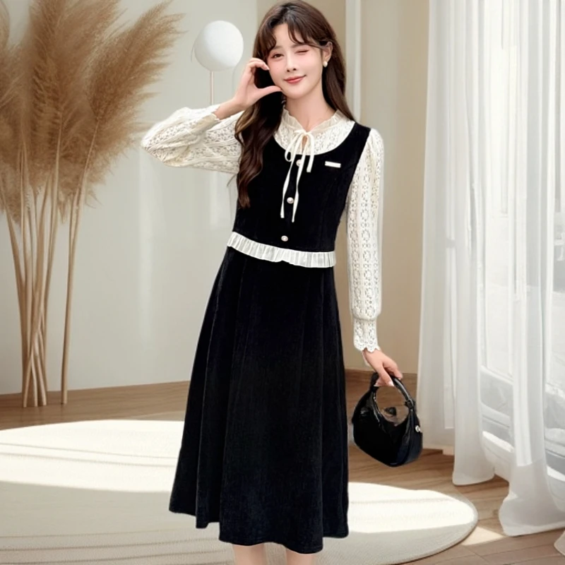 8256#黑【木兮兮专属】2025年春季新款气质显瘦时尚假两件连衣裙女