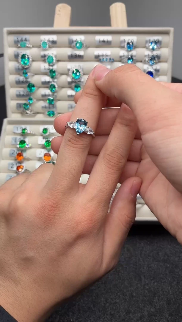 银S925镀金镶嵌戒圈海蓝宝石00000