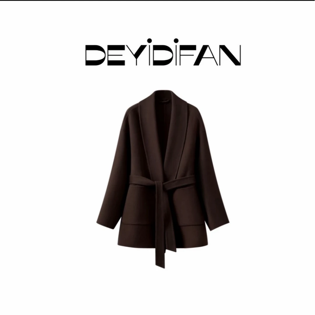 【DEYIDIFAN】简约轻奢山羊绒大衣气质中长款秋冬青果领毛呢外套女