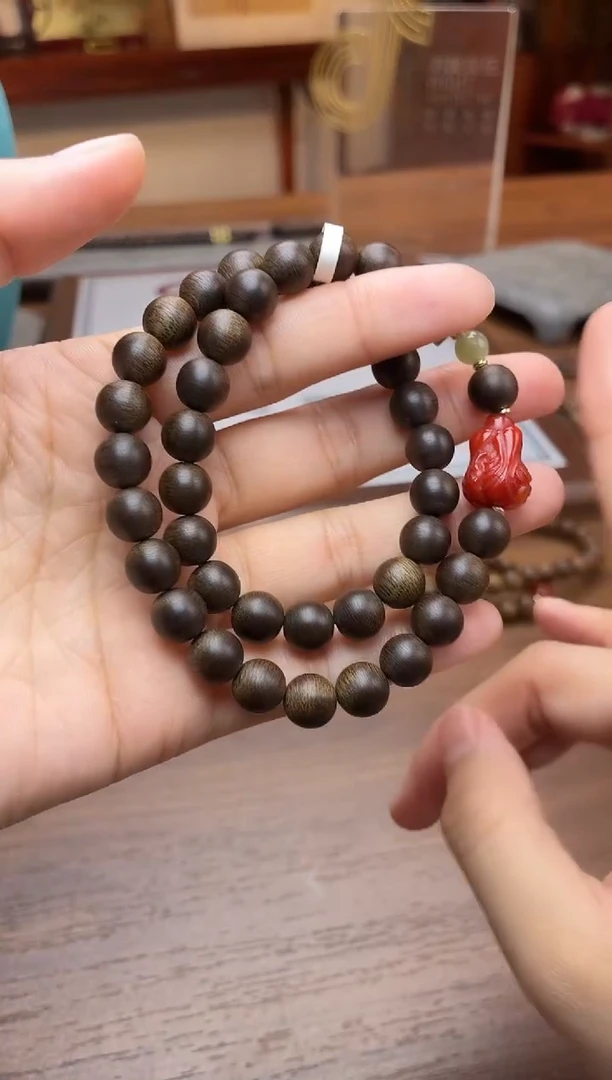 沉香手串沉香【非遗】雷击白棋楠08白菜双圈沉水设计