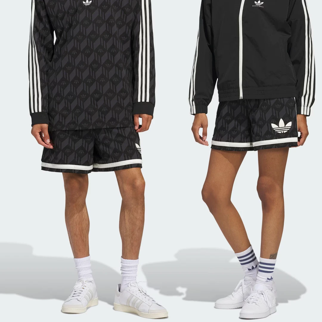 adidas/阿迪达斯男女 三叶草满印新款条纹休闲运动短裤JD5195