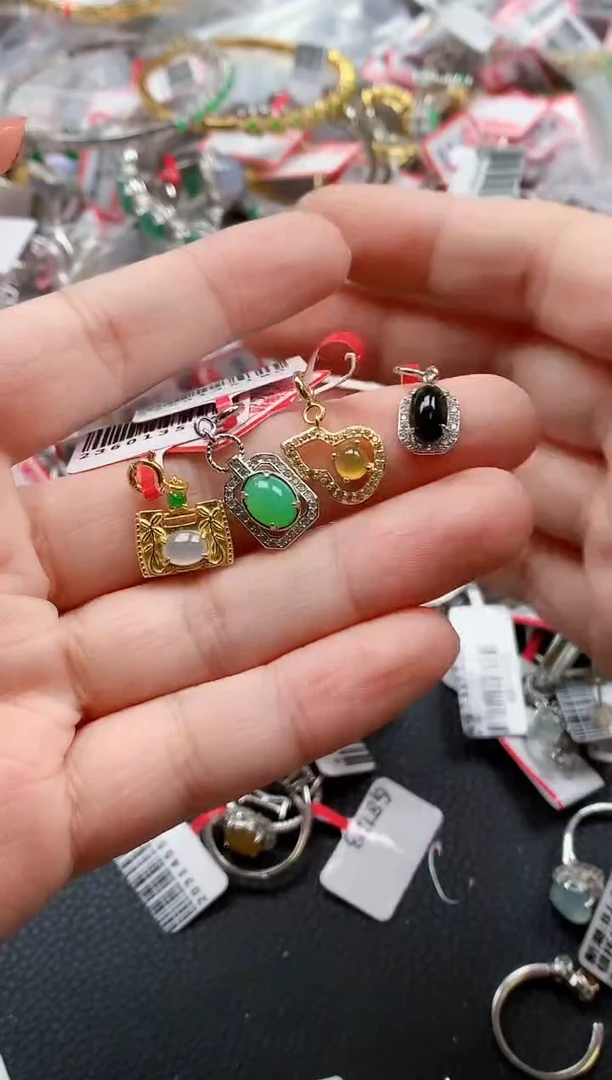 银S925镶嵌戒指翡翠天然A货缅甸翡翠