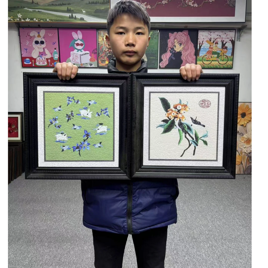 法式复古风餐厅装饰画手工油画组合挂画客厅壁画4040