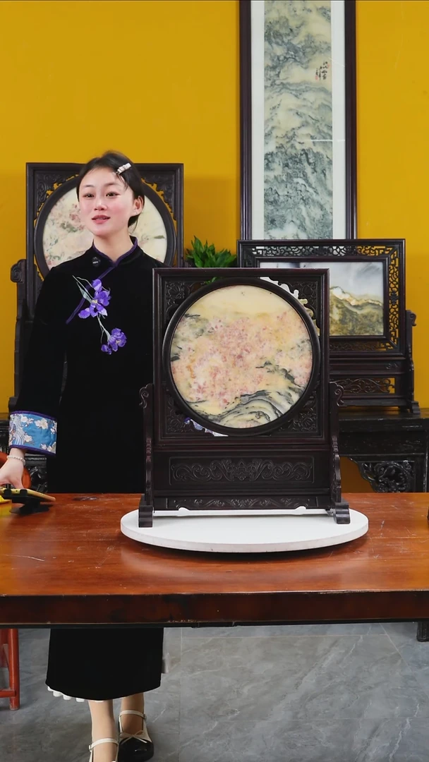 石材花****6天然大理石画摆件